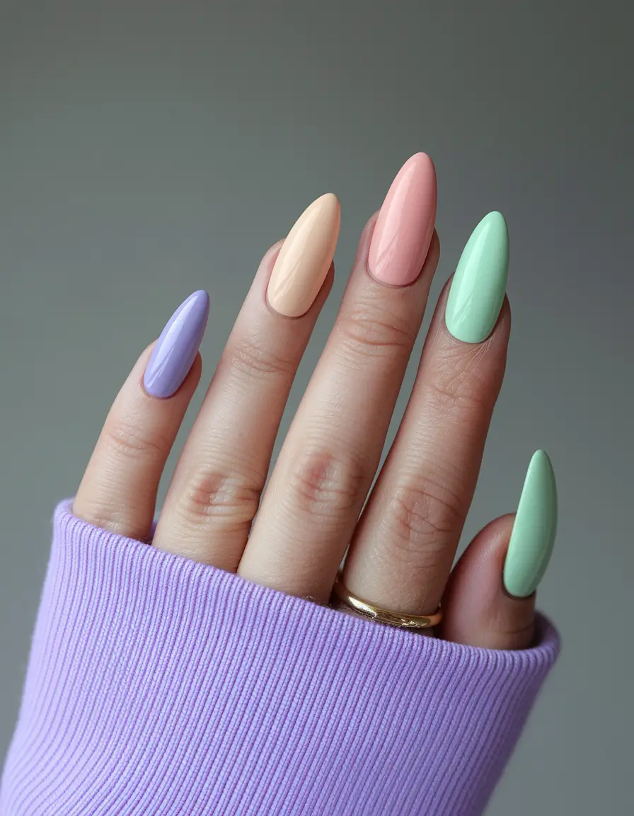 simple summer nails ideas 2025 Cotton Candy Pastels in Almond Perfection