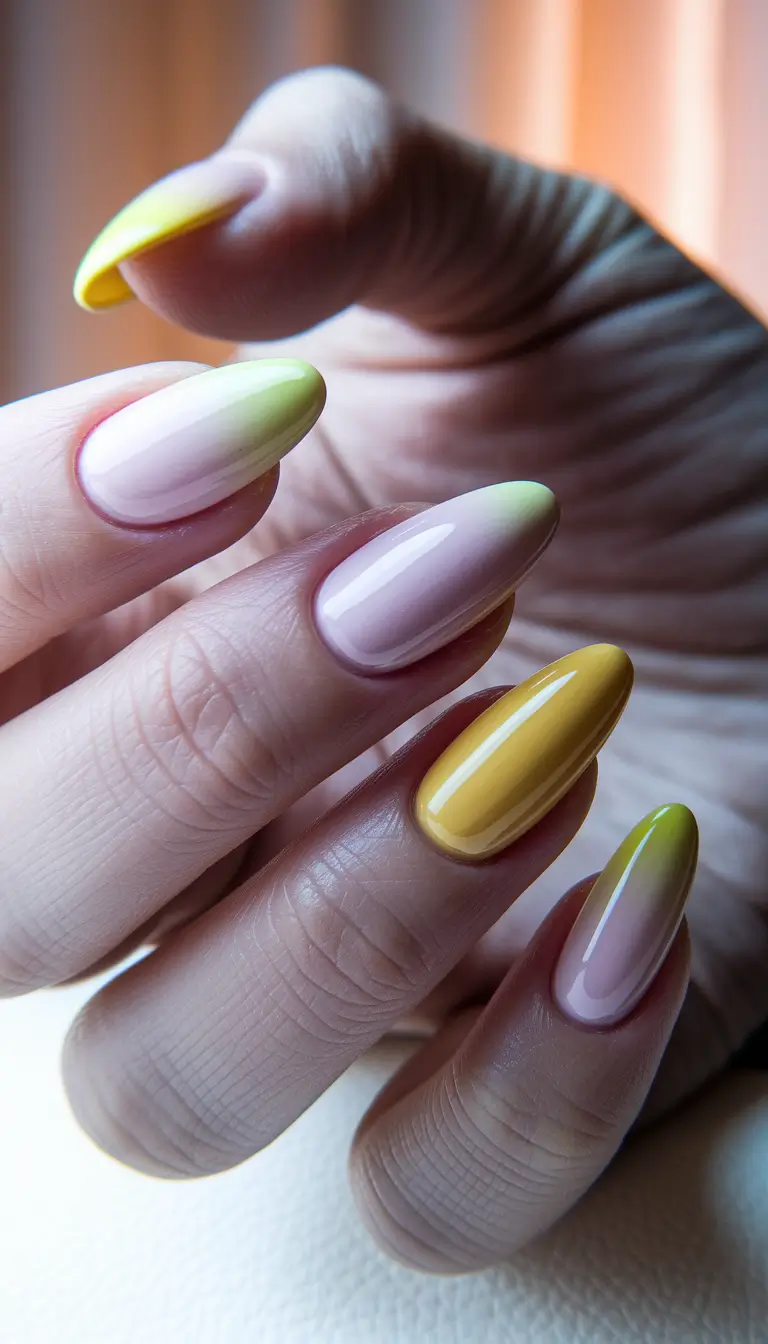 simple summer nails ideas 2025 Sun-Washed Ombre in Yellow Citrus Tones