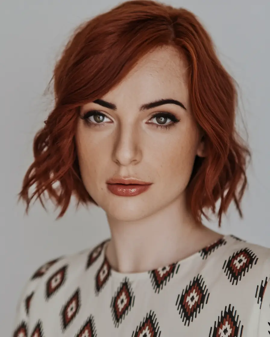 short haircut for summer Wavy Red Bob with Side Volume