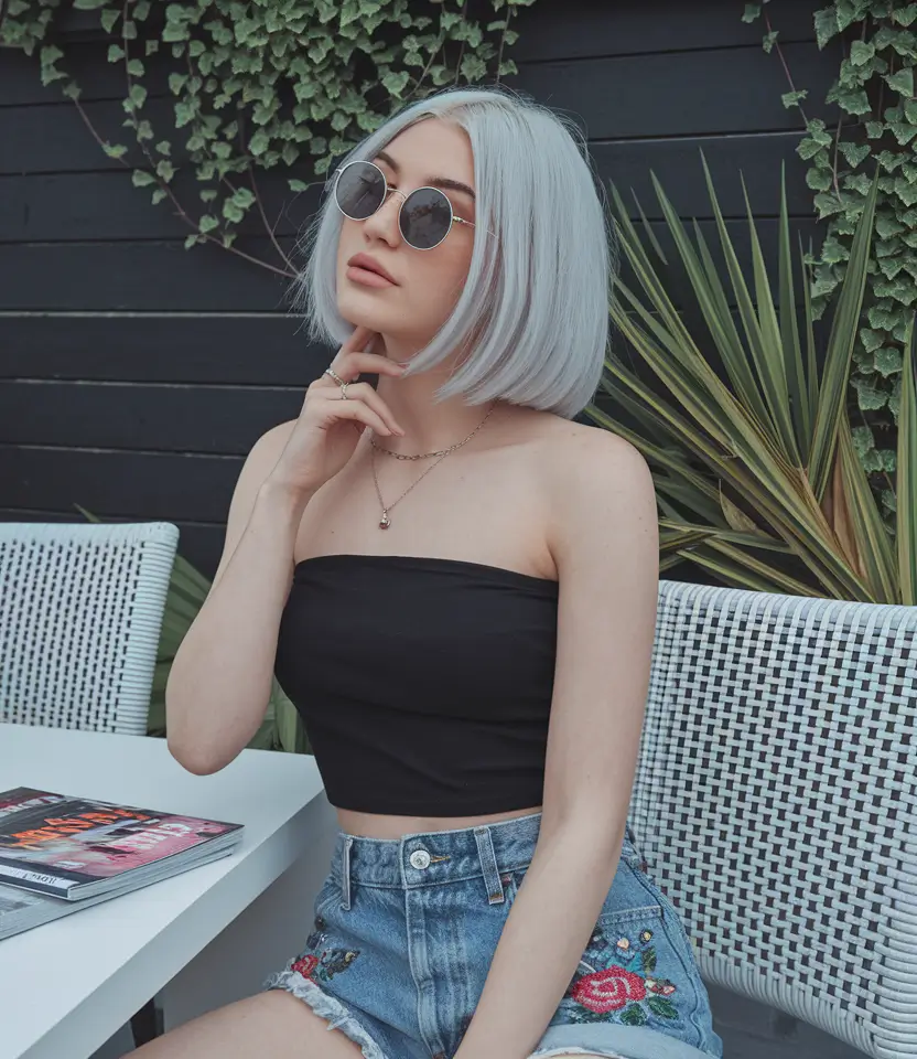 summer short haircuts for women Cool-Toned Sleek Silver Bob