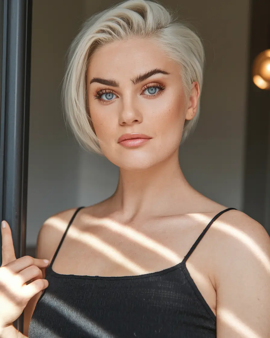 summer short haircuts 2025 Ice Blonde Bob with Side-Swept Lift