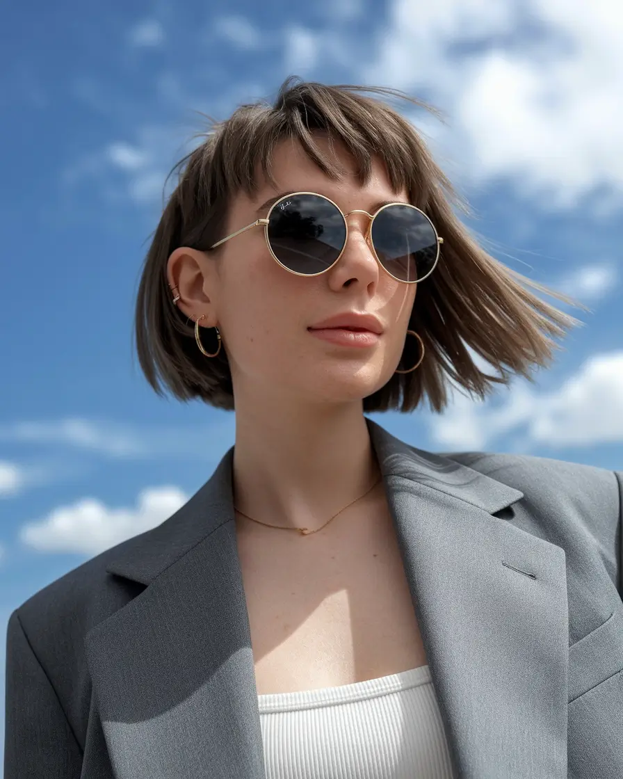 short haircut for summer Straight Cut Bob with Baby Bangs