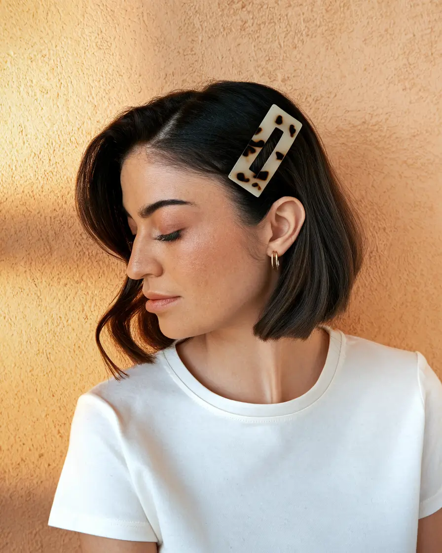summer short haircuts Blunt Bob with Tortoiseshell Clip