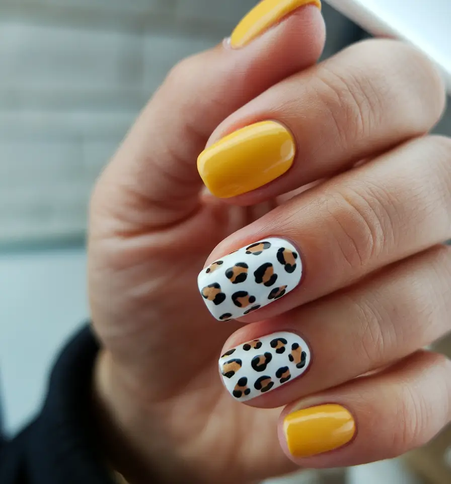 summer nails color ideas 2025 Yellow Leopard for a Fierce Pop of Color