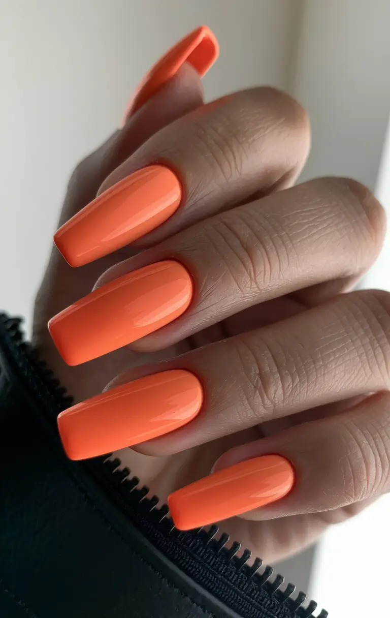 summer nails color ideas 2025 Neon Orange for a Bold and Fiery Vibe