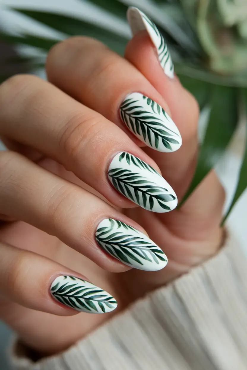 summer nails color ideas 2025 Botanical Greenery for a Nature-Inspired Look