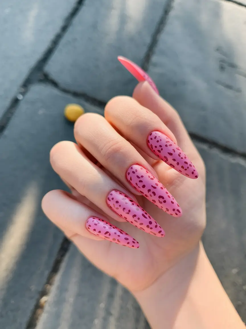 trendy summer nails ideas 2025 Matte Pink Cheetah Vibes