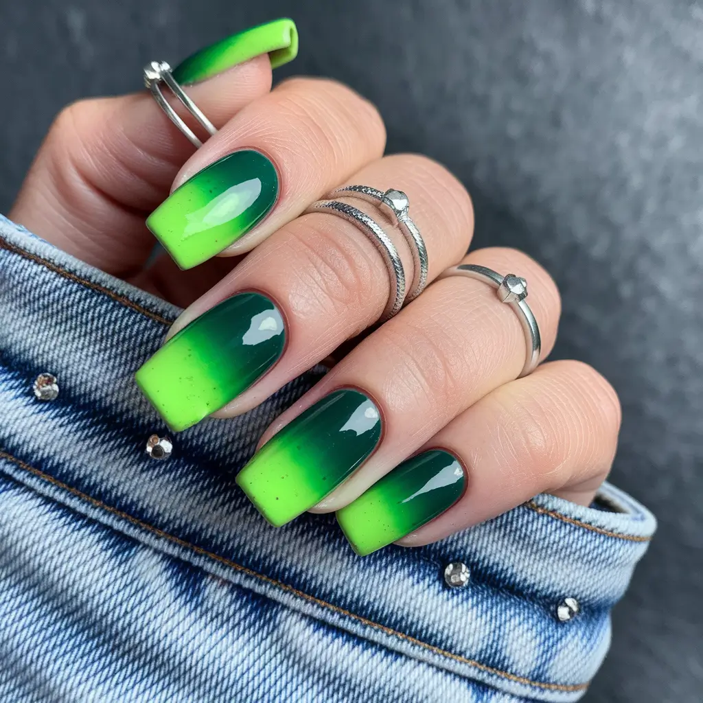 trendy summer nails ideas 2025 Lime Fade with Green Tips