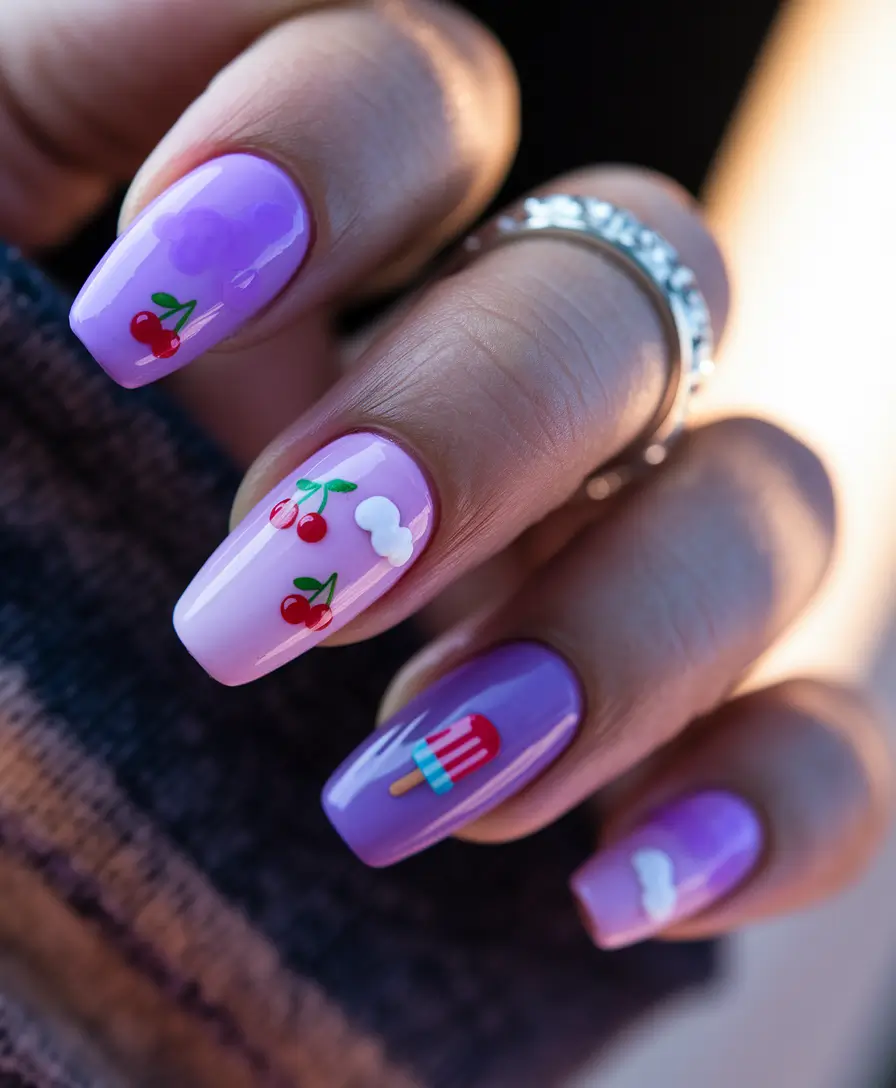 trendy summer nails ideas 2025 Cherry Pop and Popsicle Playfulness