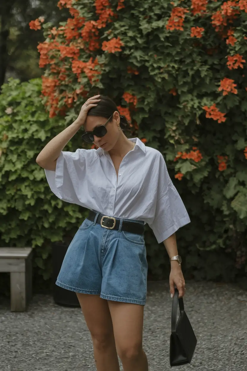 alaska cruise wardrobe july Classic Shirt & Tailored Denim Shorts