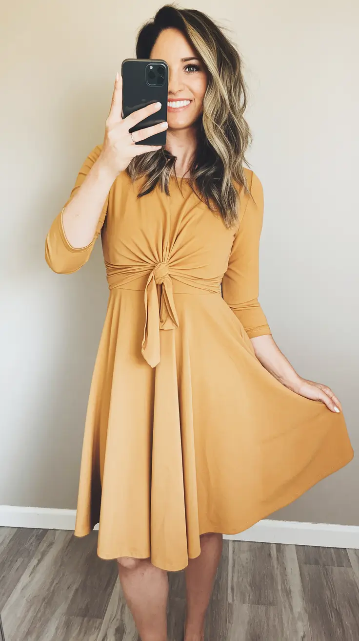 summer work outfit ideas women Sunny Mustard Wrap Dress