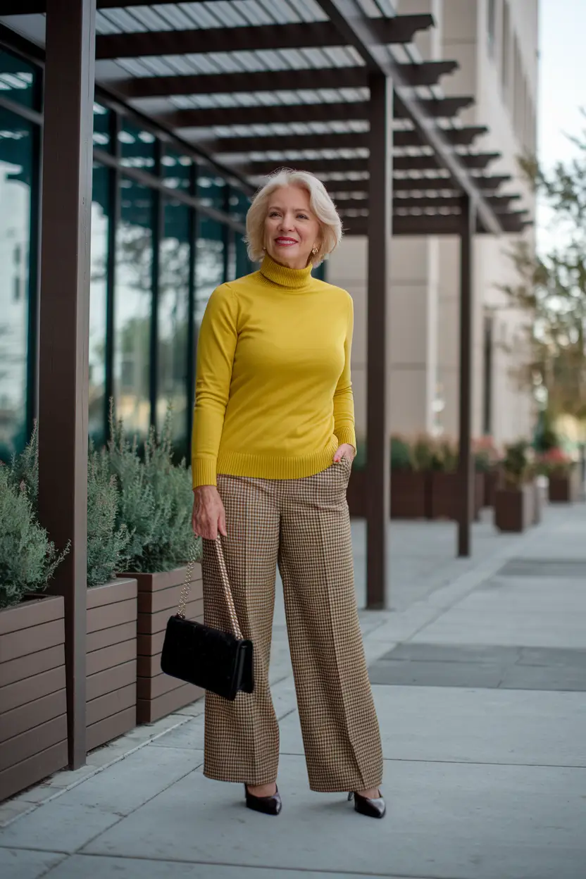 fall outfits for women over 50 classy Golden Yellow and Gingham Power Play