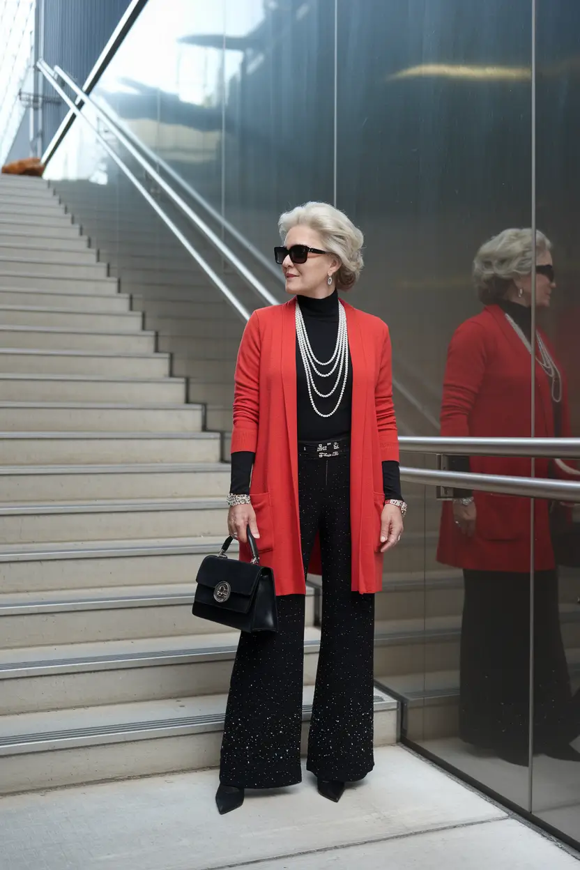 fall outfits for women over 50 classy Evening-Ready Sparkle With Bold Color Blocking