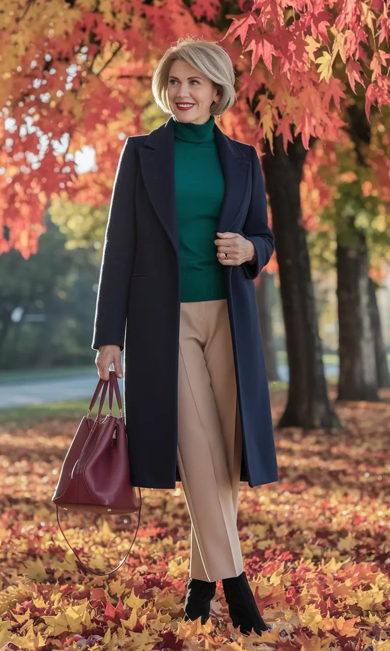 fall outfits for women over 50 classy+Jewel Green Meets Navy Confidence