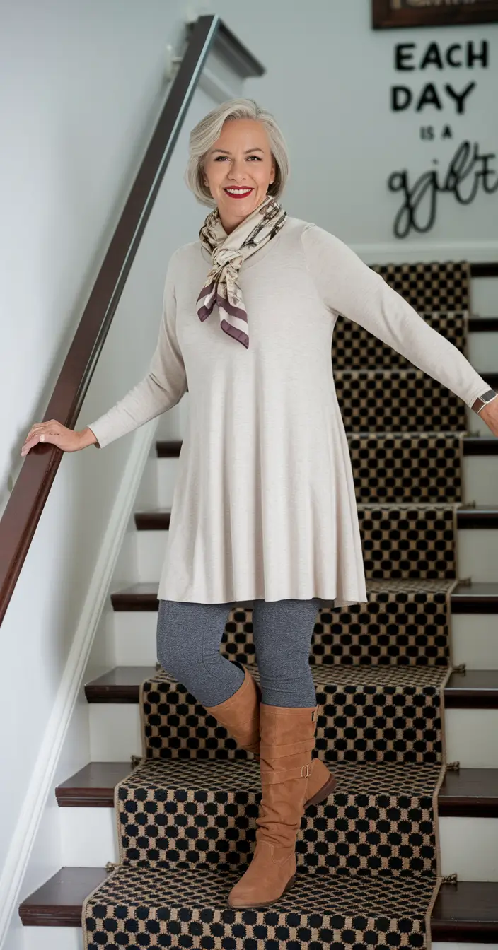 fall outfits for women over 50 dressy Tunic and Leggings With a Dressy Edge
