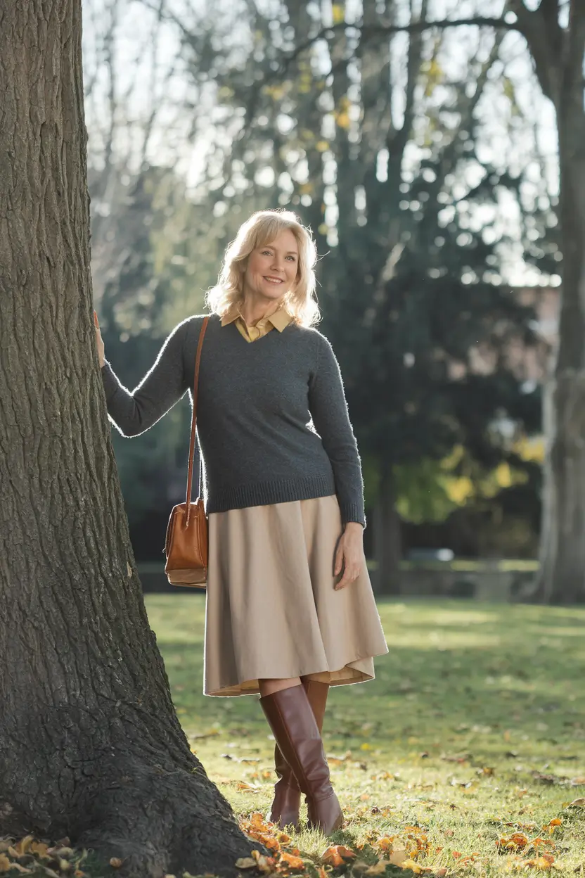 fall outfits for women over 50 casual Weekend Skirt Energy With Soft Neutrals