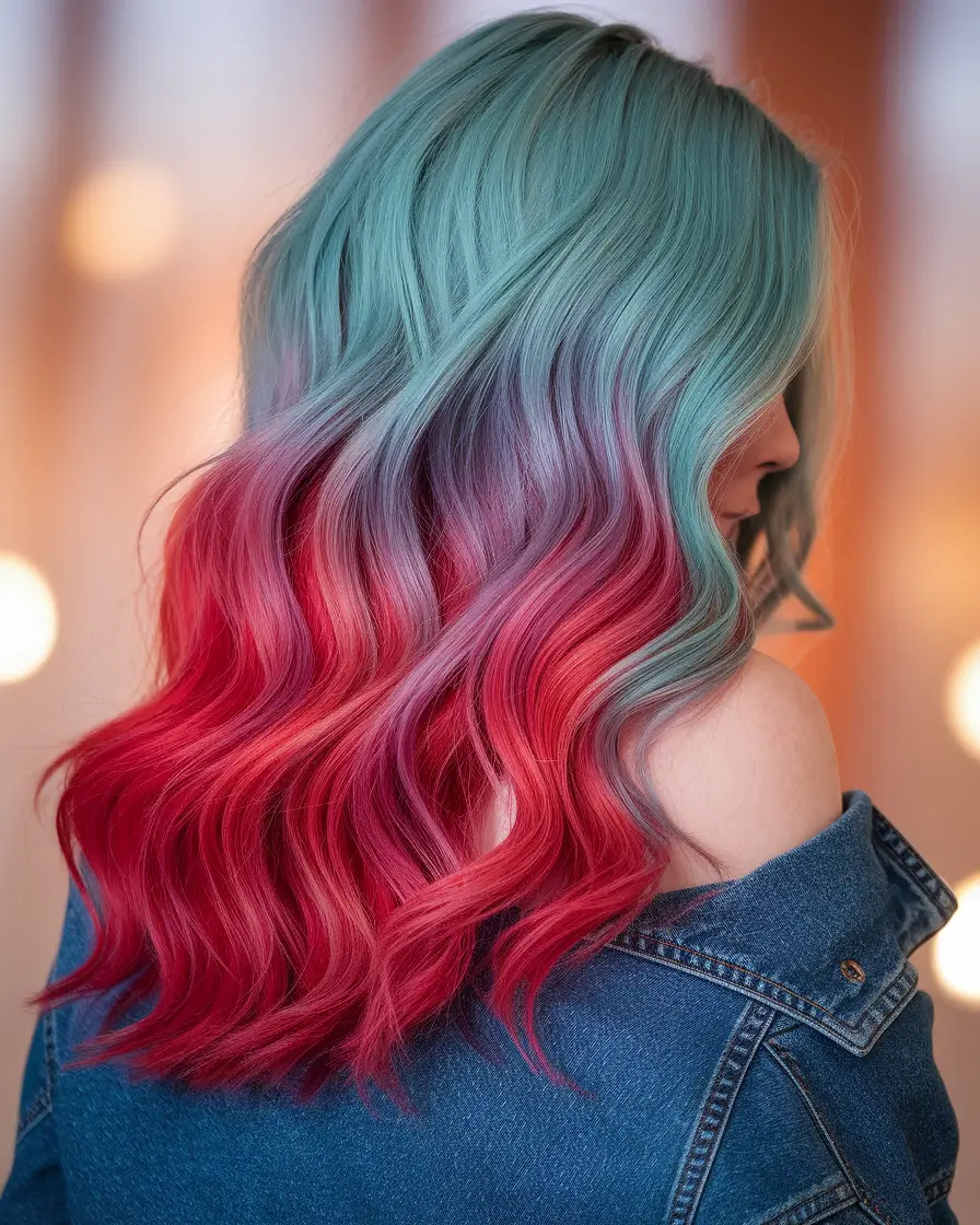 july nails ideas 2025 Mermaid-Inspired Fire Ombre