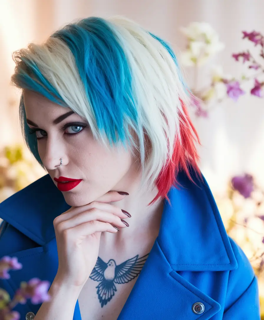 july nails ideas 2025 Patriotic Punk Bob with Firework Flair