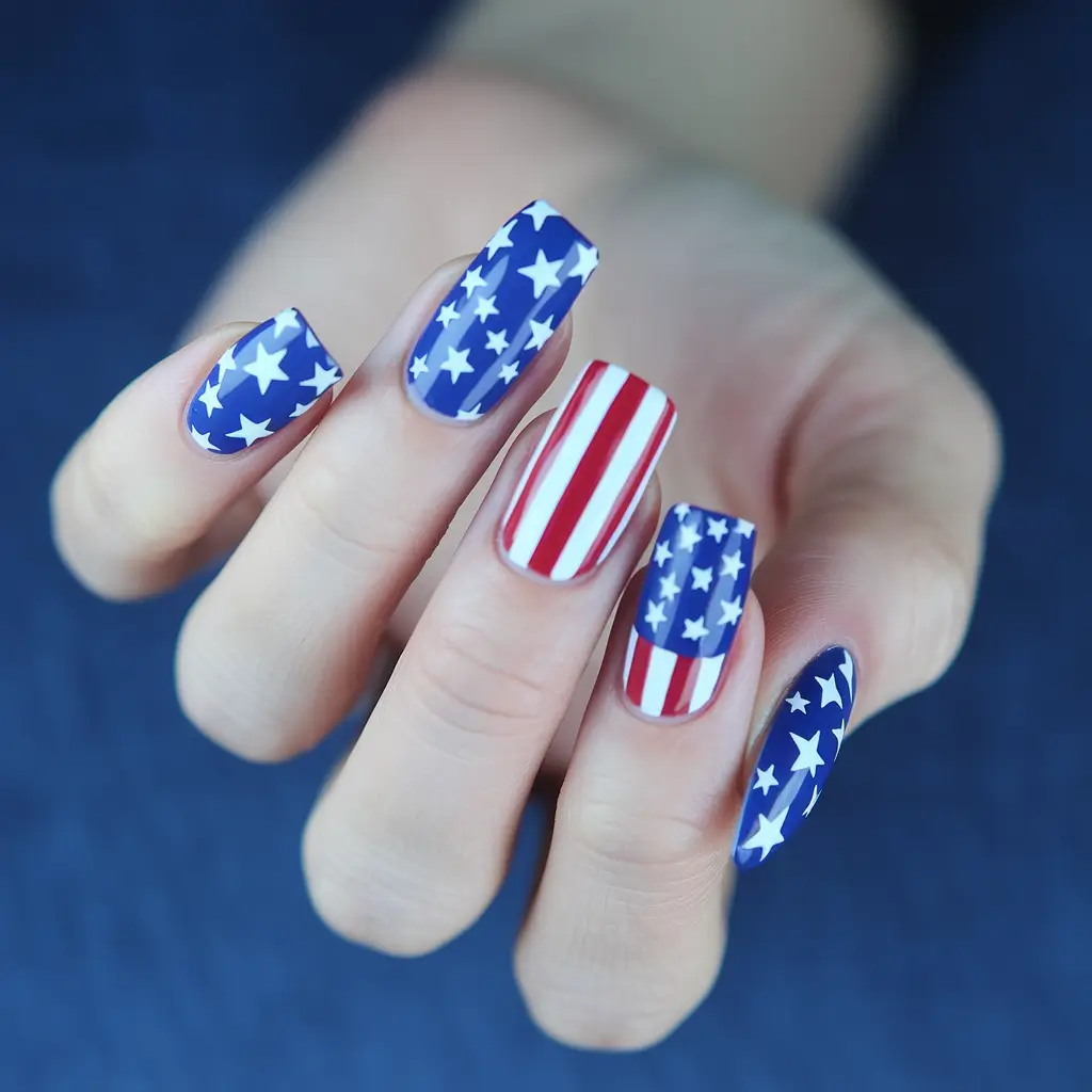 4th of july nails square Stars and Stripes, All In
