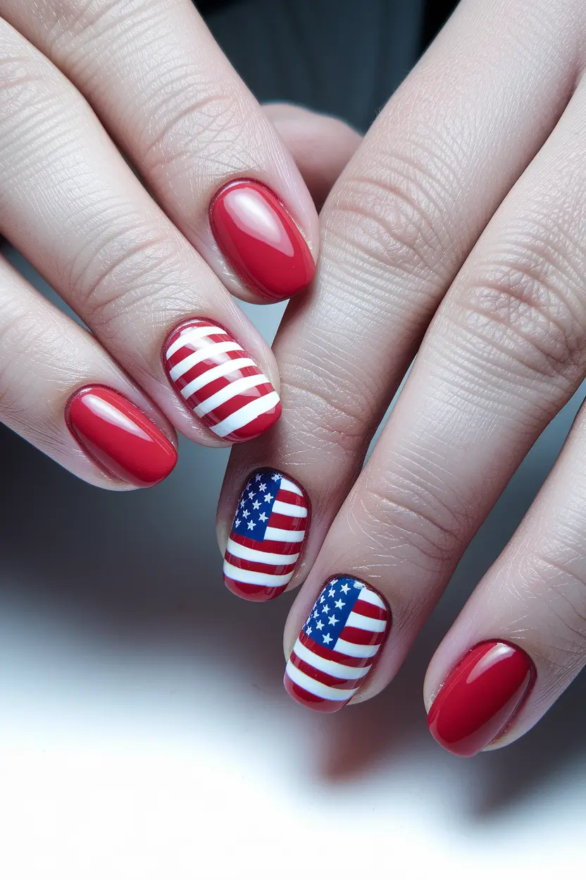 4th of july nails short Full Flag Flair on a Short Base
