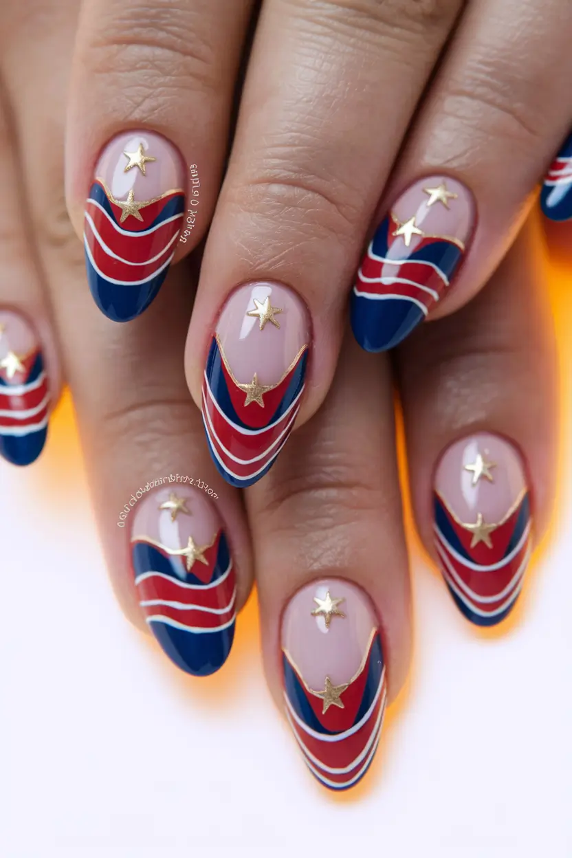 4th of july nails design classy Golden Wave of Americana