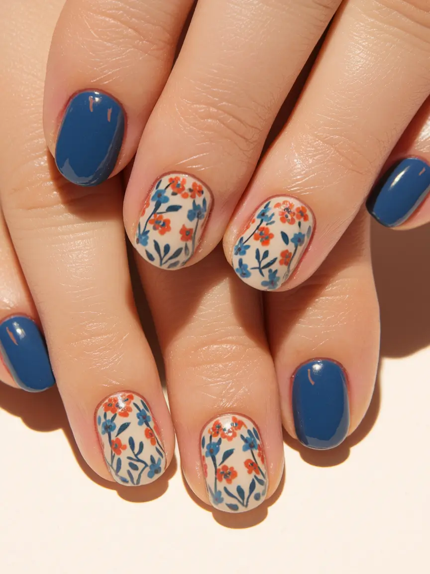 4th of july nails short Classic Blossoms Meet Firework Spirit