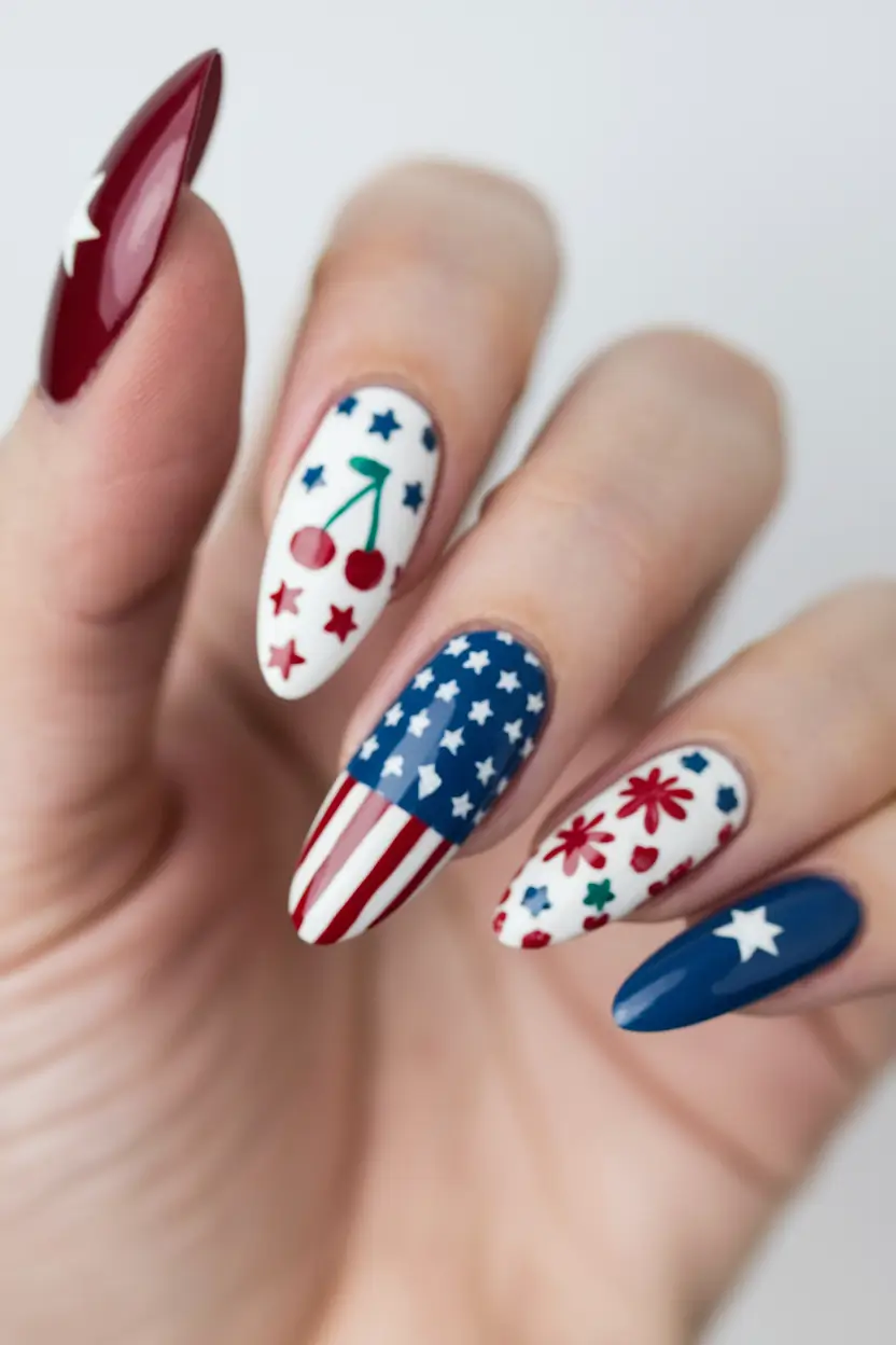 4th of july nails almond Cherry Pop Americana