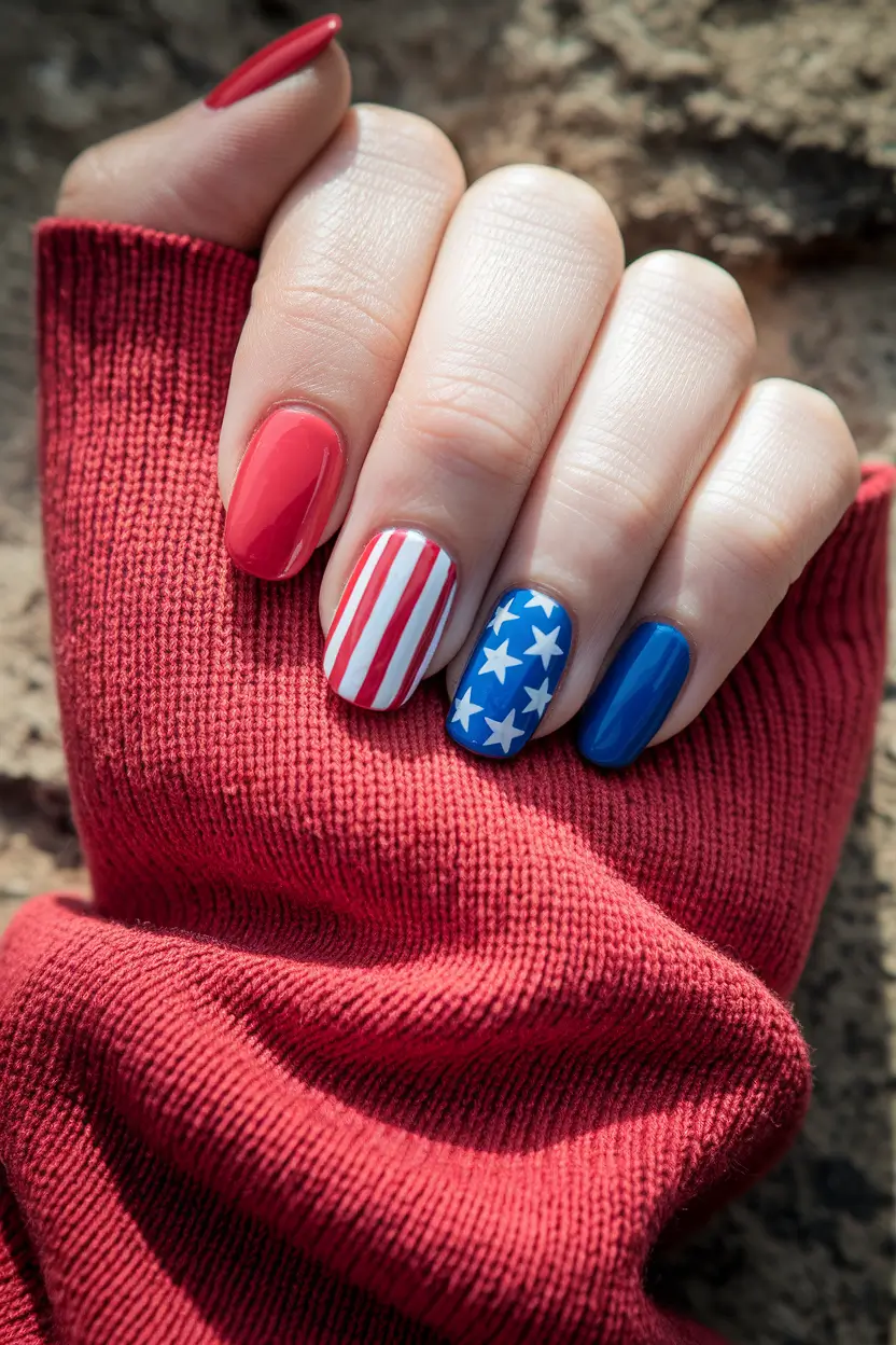 4th of july nails simple Clean Lines and Star-Pop Minimalism