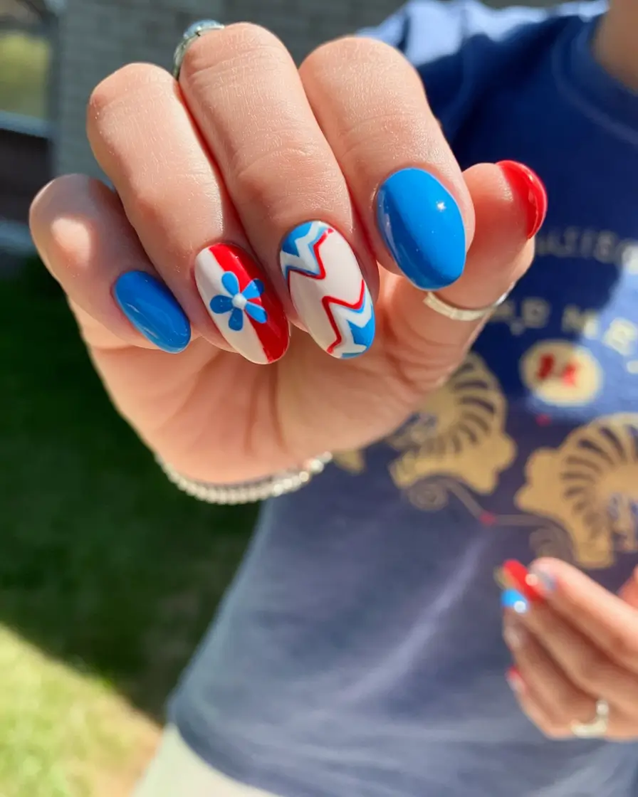 4th of july nails easy Groovy Retro Americana