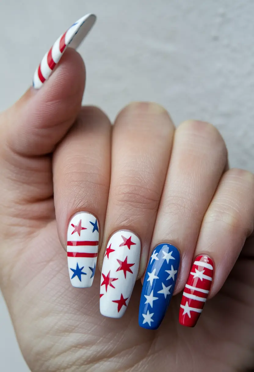 4th of july nails square Star Parade in Primary Hues