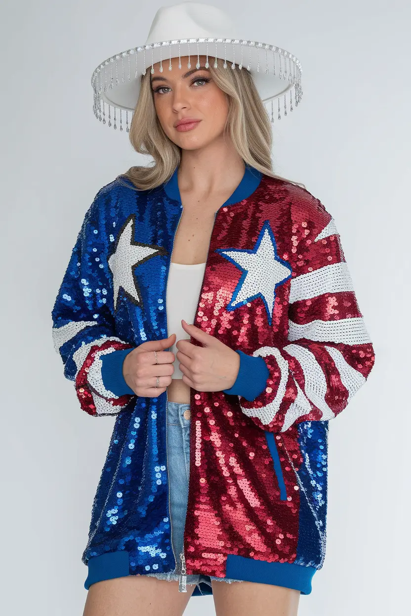 4th of july outfits ideas 2025 Sequin Bomber Energy Meets Western Queen
