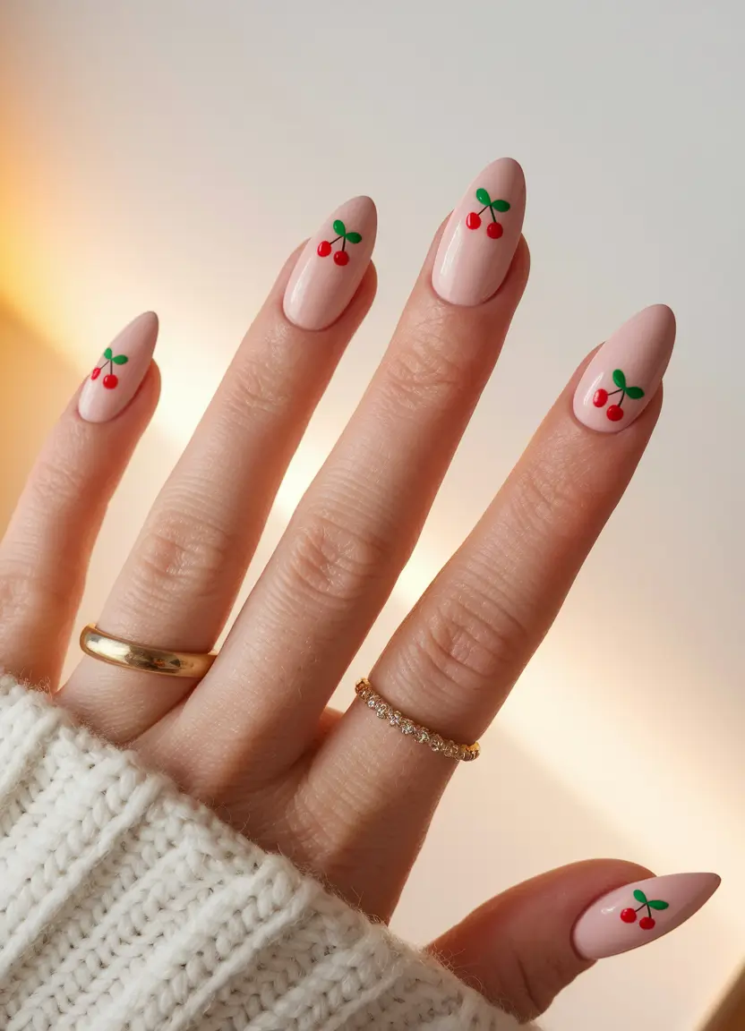 almond nails summer Cherry Kissed on Barely-There Nude