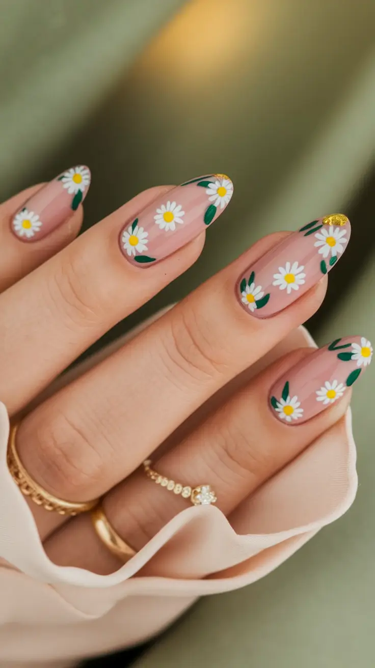 almond nails summer Daisy Meadow French Revival