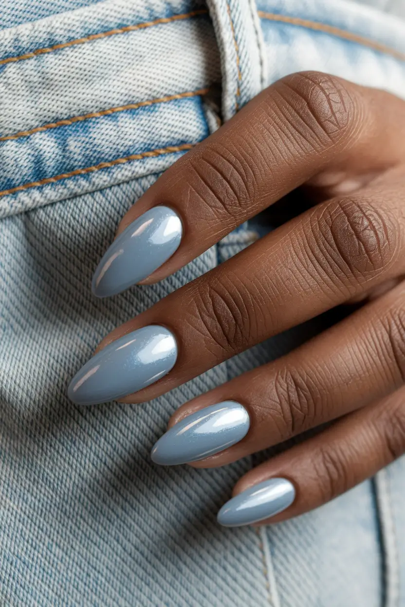 almond nails summer Steel Blue Soft Gloss