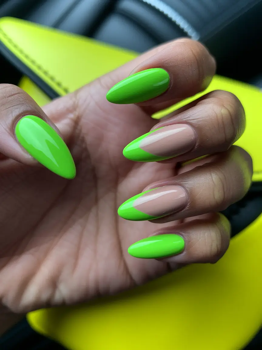 almond nails summer Electric Lime French Remix