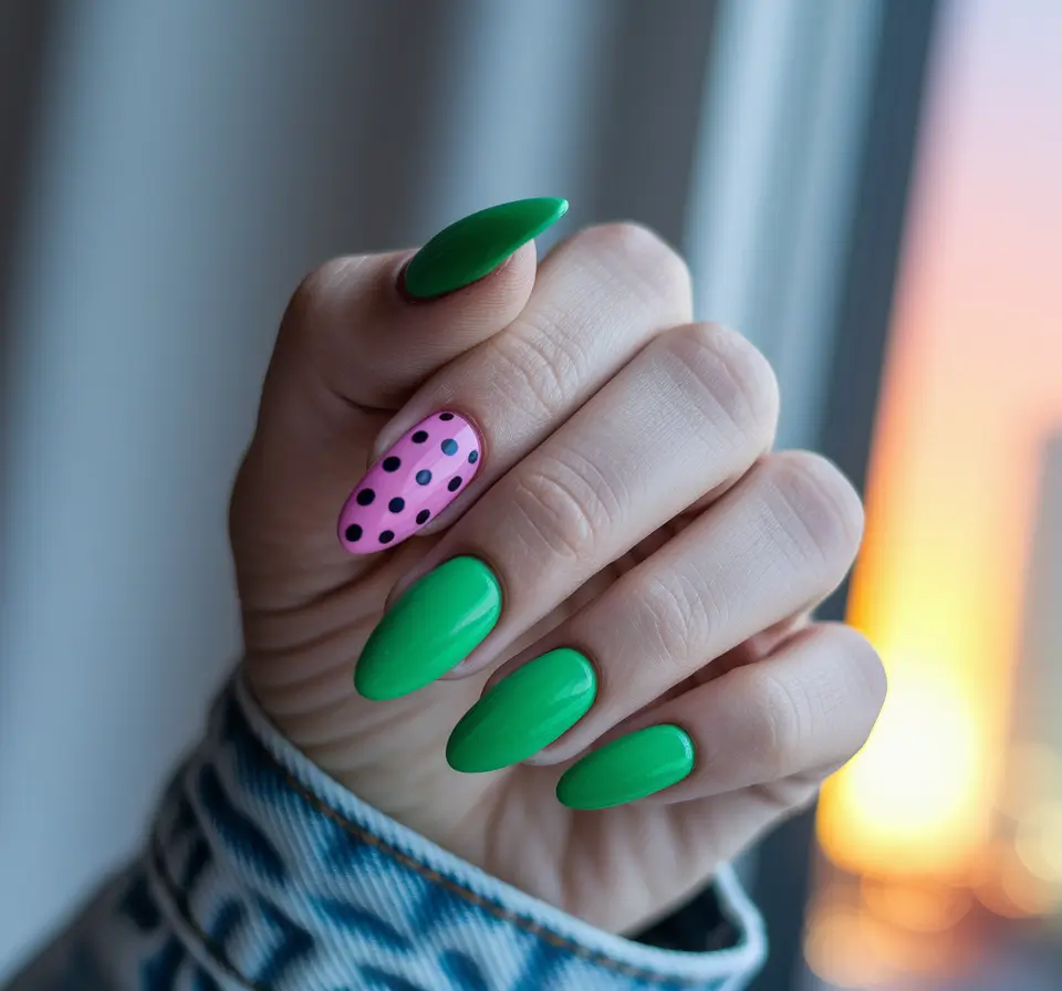 almond nails summer Green Punch with Pop Dot Drama