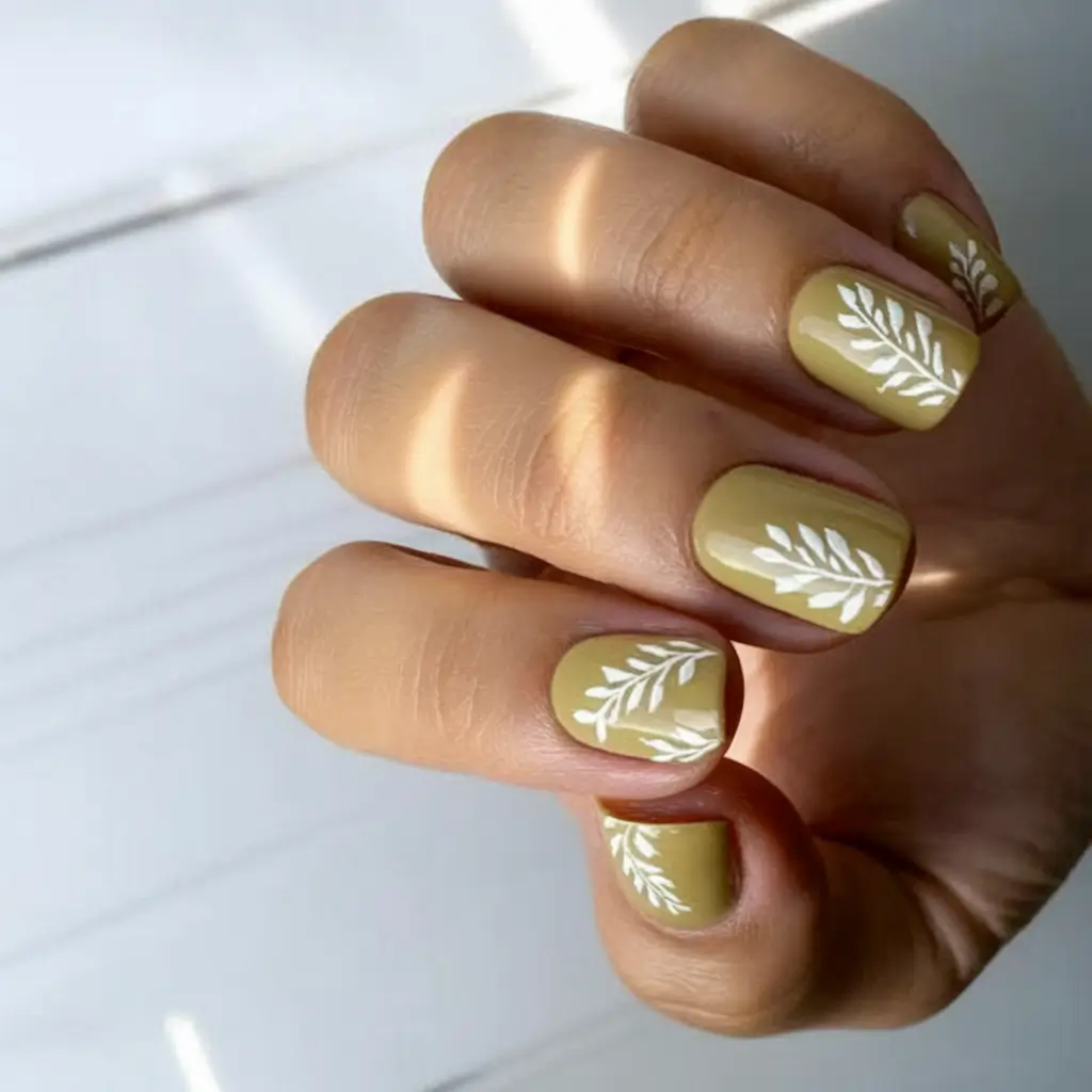 august nails designs simple Olive Leafy Minimalism for Late Summer Calm