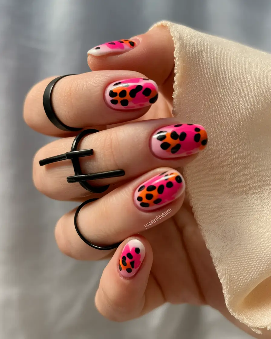 august nails designs short Fierce Bubble Leopard on Short Gel Tips