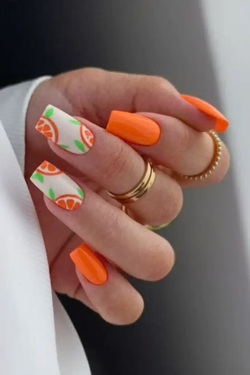 august nails designs ideas Citrus Splash for a Zesty August Mood