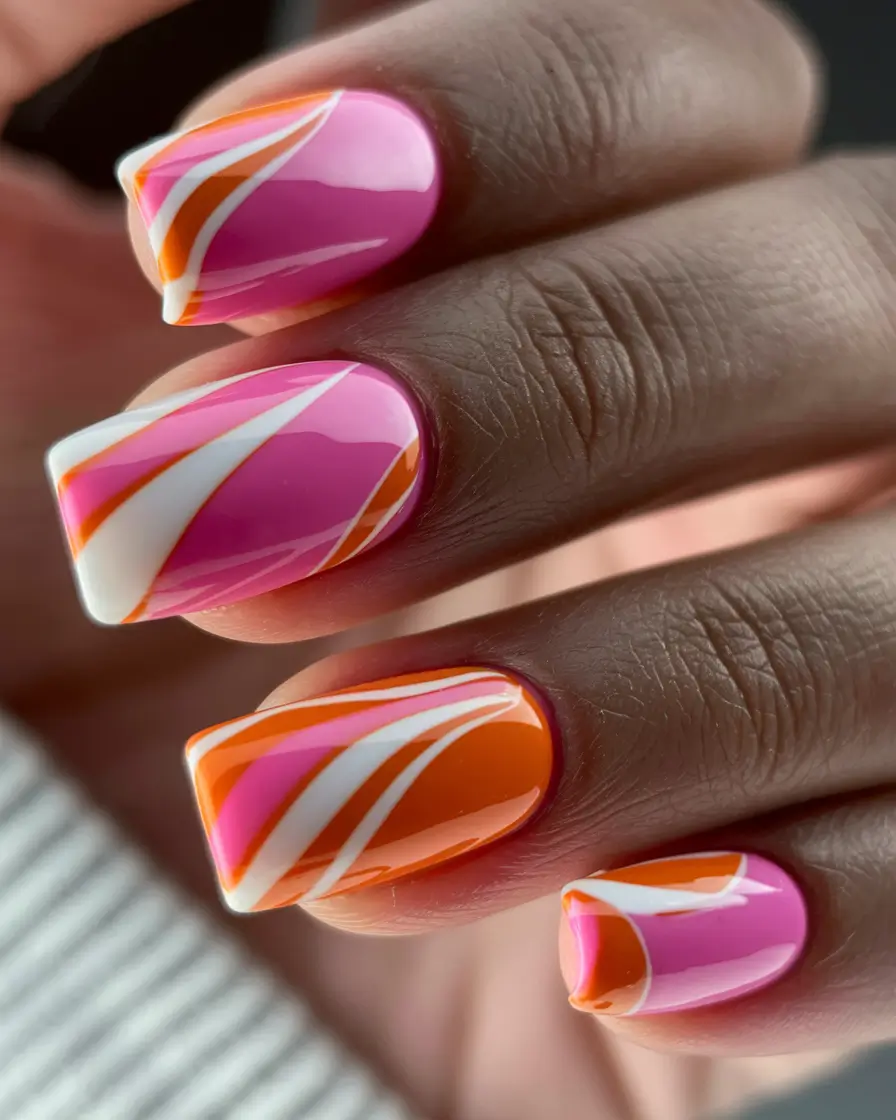 2025 short Retro Swirls in Sorbet Orange and Pink