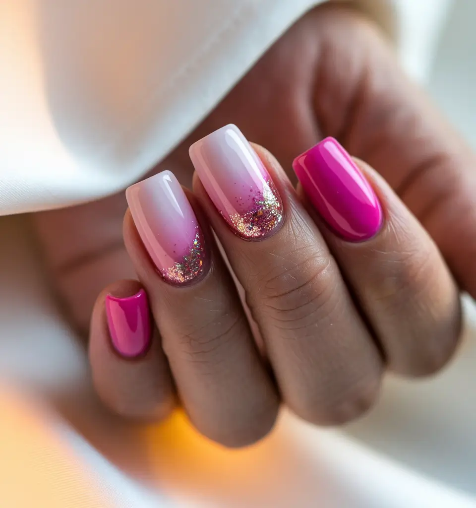 august nails designs simple Pink Glitter Fade That’s Pretty and Practical
