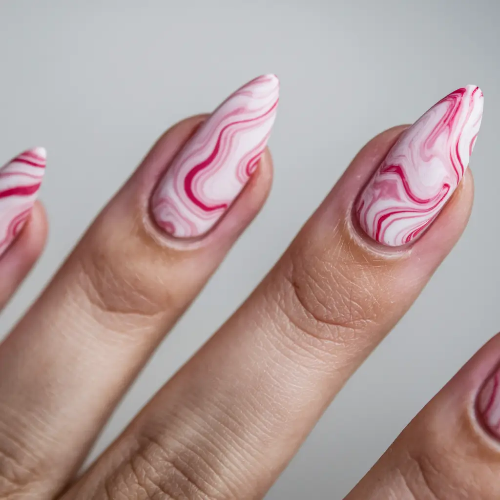august nails designs almond Swirls of Strawberry Quartz