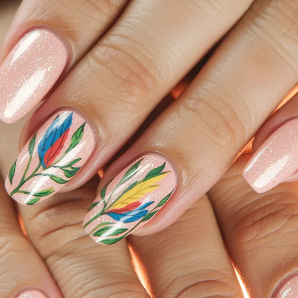 august nails designs short gel Botanical Brushstrokes on a Summer Nude