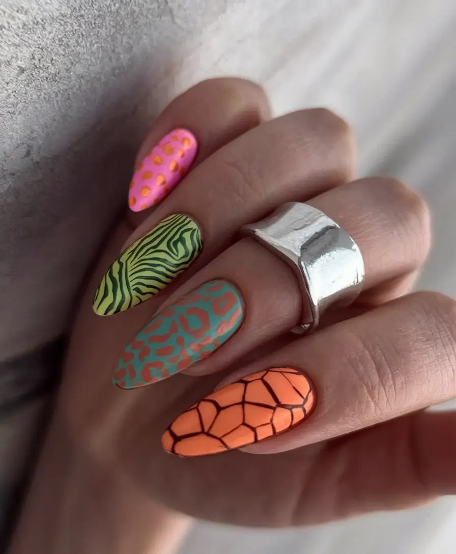 august nails designs almond Electric Jungle Party with Maximalist Animal Print