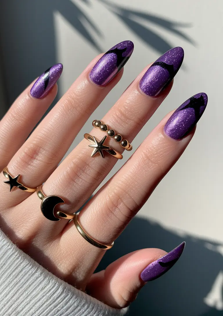august nails designs stiletto Purple Stardust with Celestial French Tip Flair