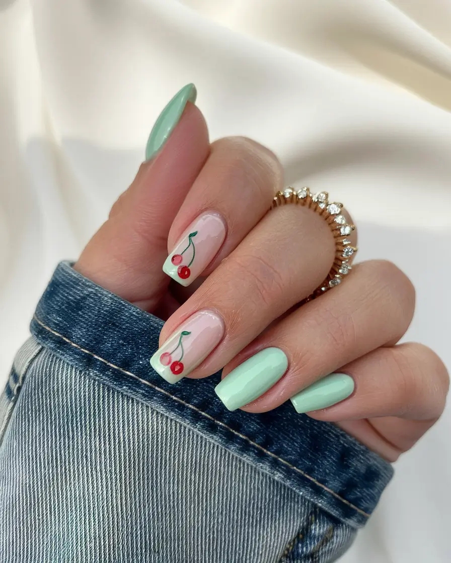 august nails designs short gel Mint Cherries on Top of Sweet Simplicity