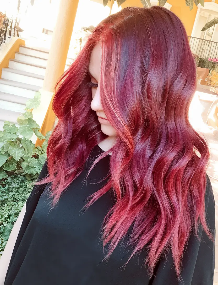 august hair color ideas - Crimson Raspberry Waves with Dimensional Shine