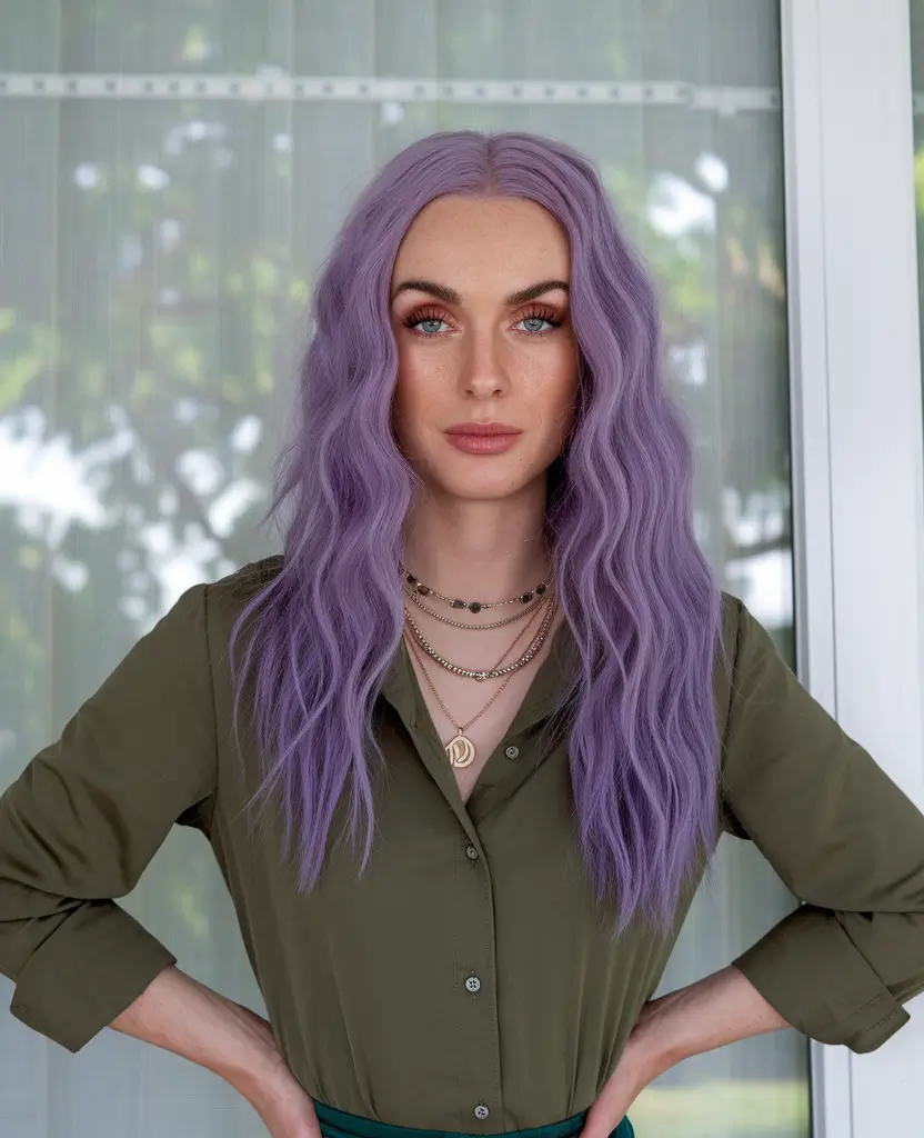 august hair color ideas - Lavender Smoke with Long Dreamy Waves