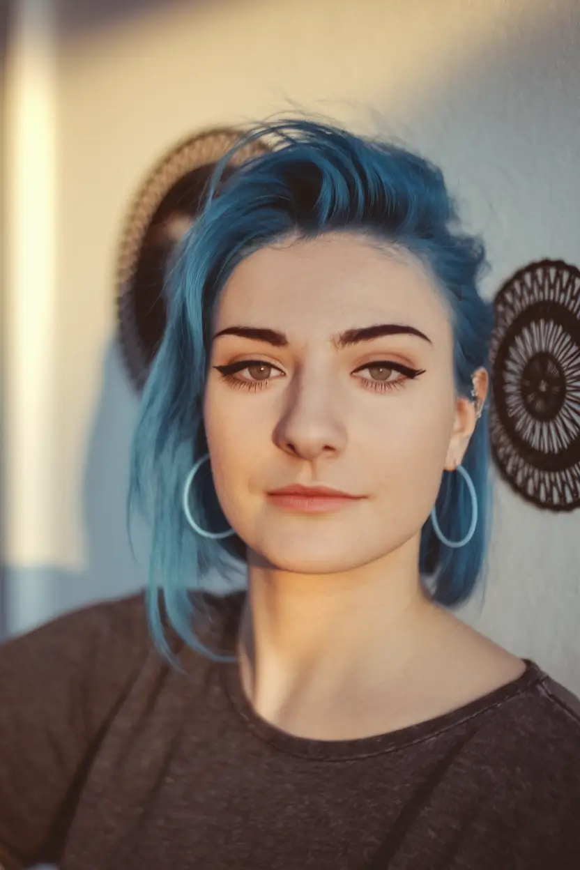 august hair color ideas - Vivid Ocean Blue with a Street Edge