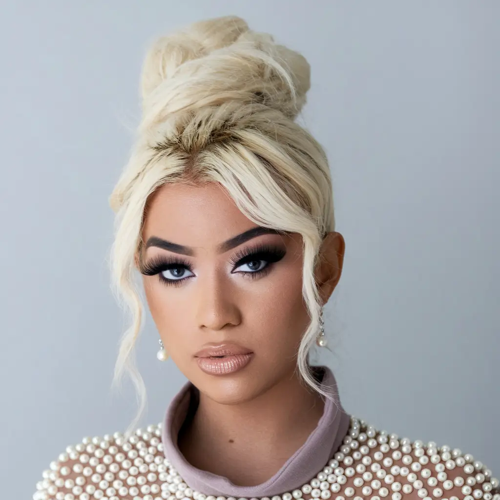 august hair color ideas - summer trends for 2025 High Drama Platinum Updo with Face-Framing Strands